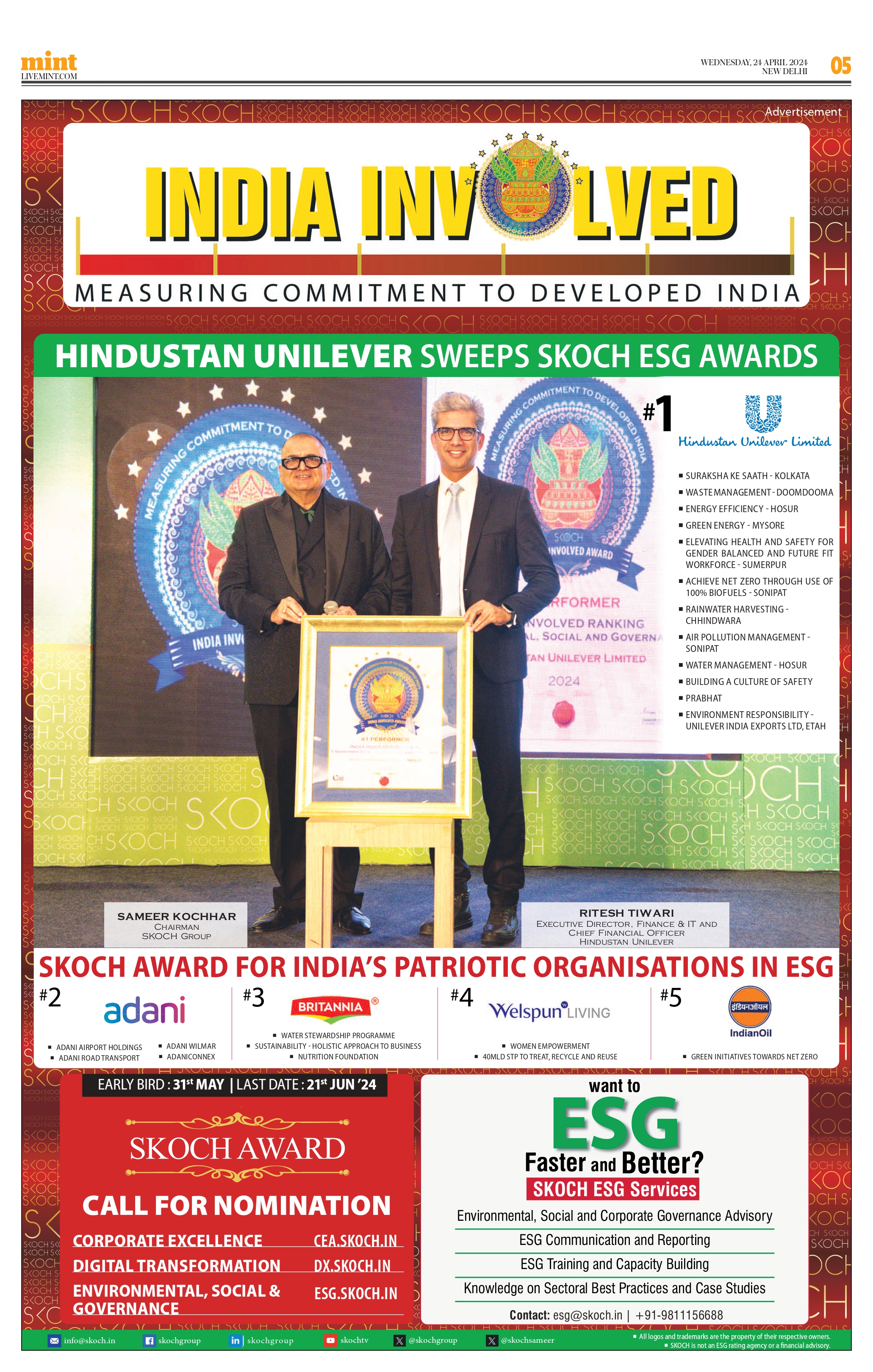 HUL Sweeps SKOCH ESG Award
